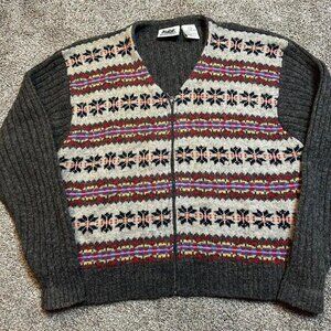Vintage multicolor cottage‎ core wool full zip cardigan sweater Size large